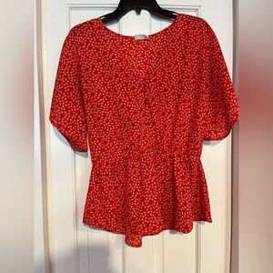 Sienna Sky red floral v neck peplum blouse size L